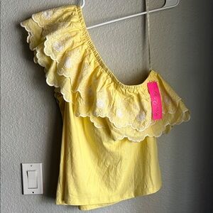 Lilly Pulitzer Yellow One-Shoulder Ruffle Blouse